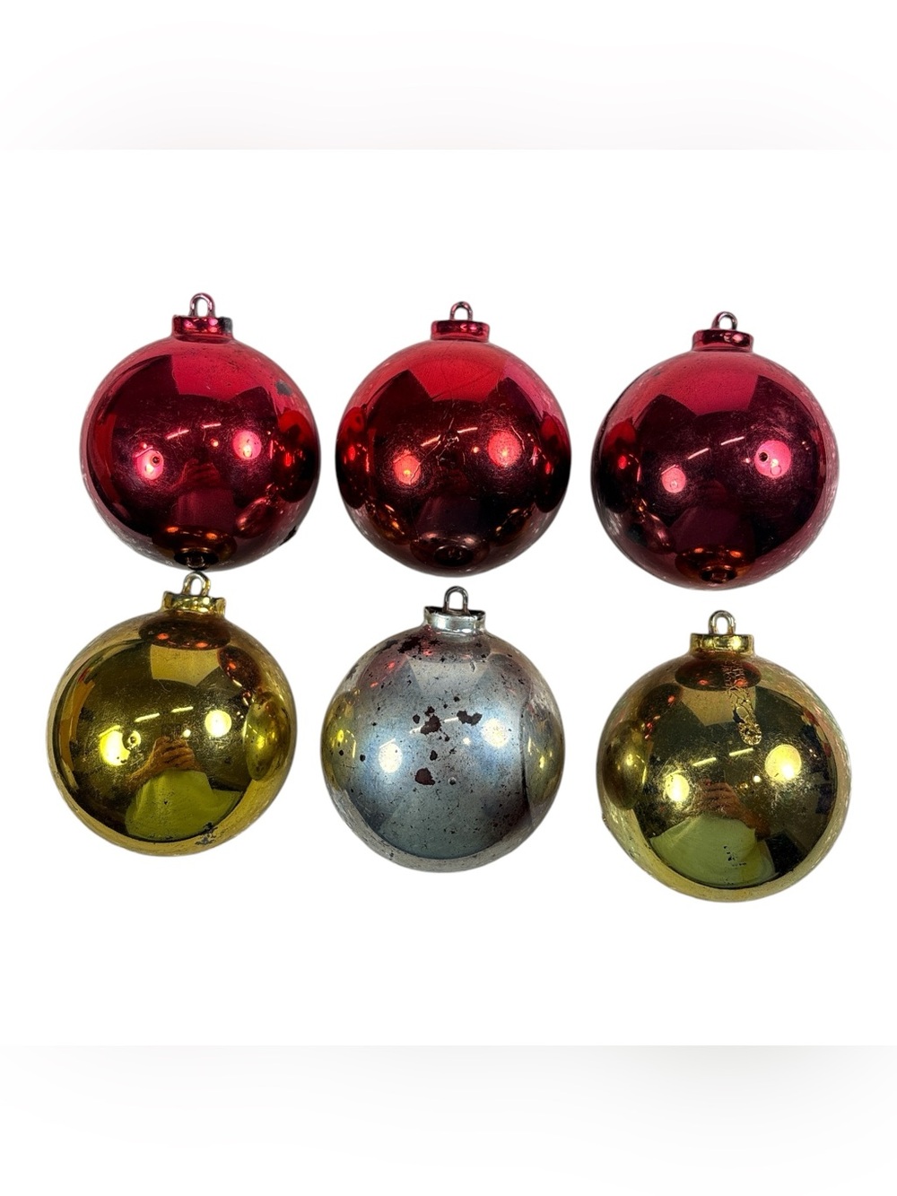 Vtg Lot of 6 Bradford 2.5" Plastic Unbreakable Metallic Christmas Ornaments Ball